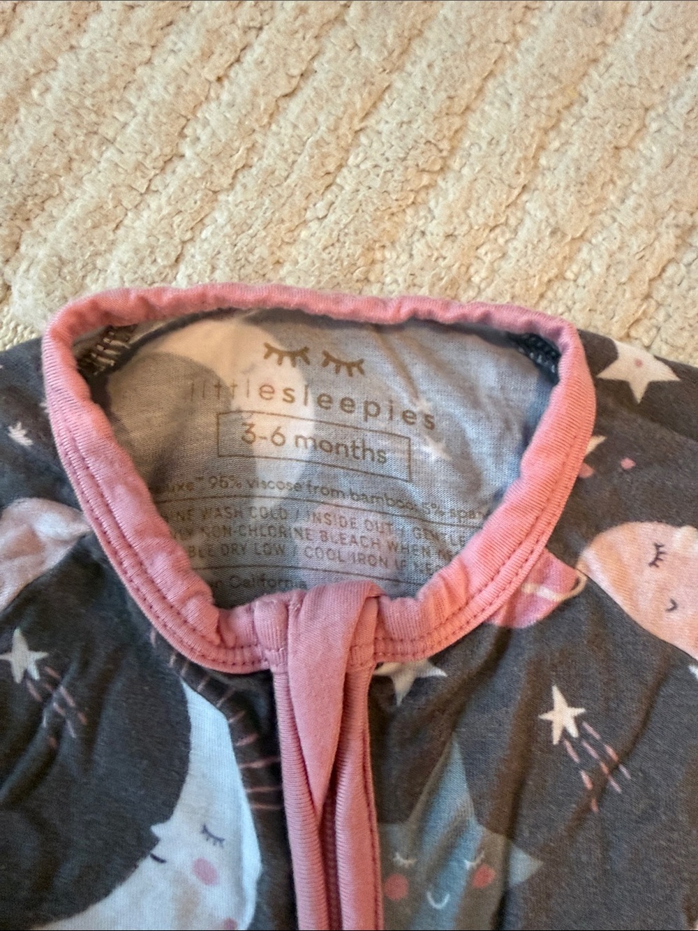 Little Sleepies Black Footed One-Piece with Pink Moon & Planet Print - Picture 2 of 2